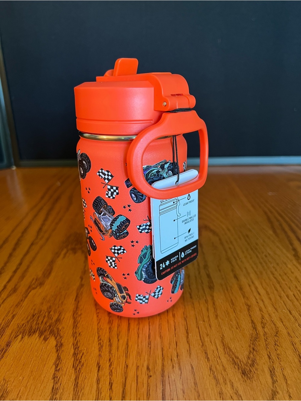 14 oz Hydrapeak Orange Monster Trucks Water Bottle